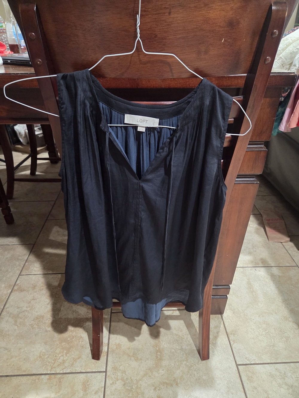 LOFT Black Sleeveless Layered V-Neck Blouse